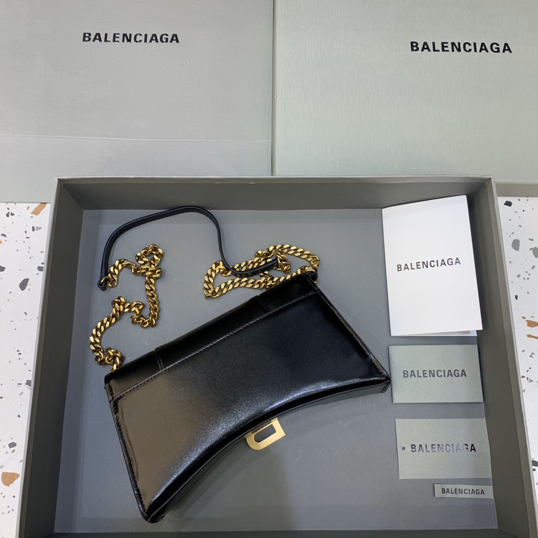 Balenciaga Big Hourglass Wallet With Chain Shoulder Bag Black